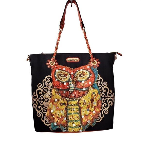 NICOLE Lee USA Rare Embellished Owl Large Crossbody Strap Shoulder Bag Purse - Picture 2 of 5